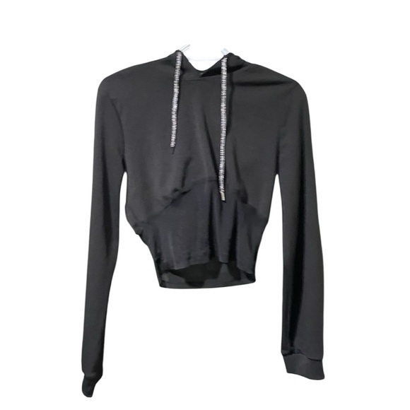 🖤 SHEIN Cropped Black Hoodie w/ Mesh Detail - Size L (Fits Small) 🖤 - Picture 1 of 2